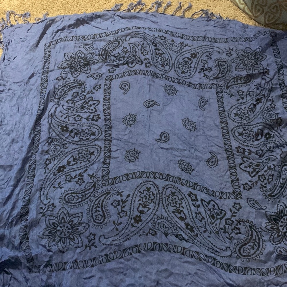 Thin blue scarf with frilled ends